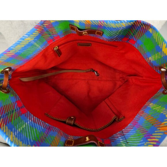 DOONEY & BOURKE Pastel Blue Tartan Plaid Nylon Coated Canvas Lg Tote Shopper - Picture 11 of 15